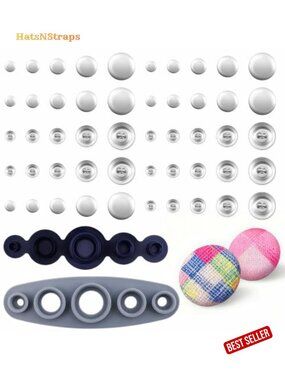50PCS DIY Covered Buttons Kit with Aluminum Alloy Blanks, 5 Sizes with Fabric